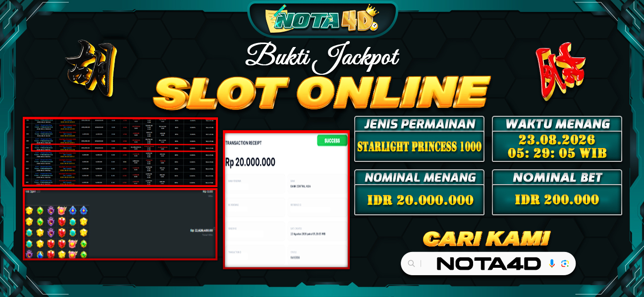 Bukti Kemenangan Besar Dibayar lunas Member NOTA4D RP 20.000.000, 23 Agustus 2026