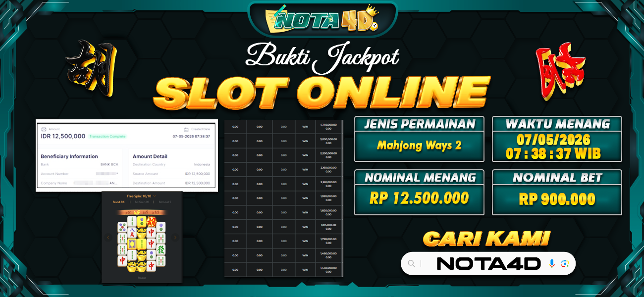 Bukti Kemenangan Besar Dibayar lunas Member NOTA4D RP 12.500.000, 4 Mei 2026
